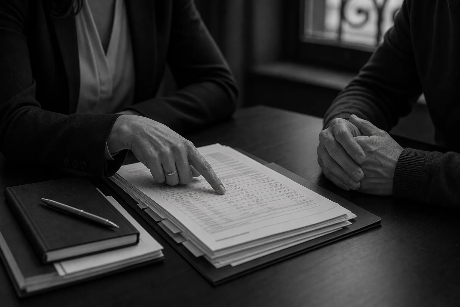 Une consultante analyse un dossier bancaire avec un client
