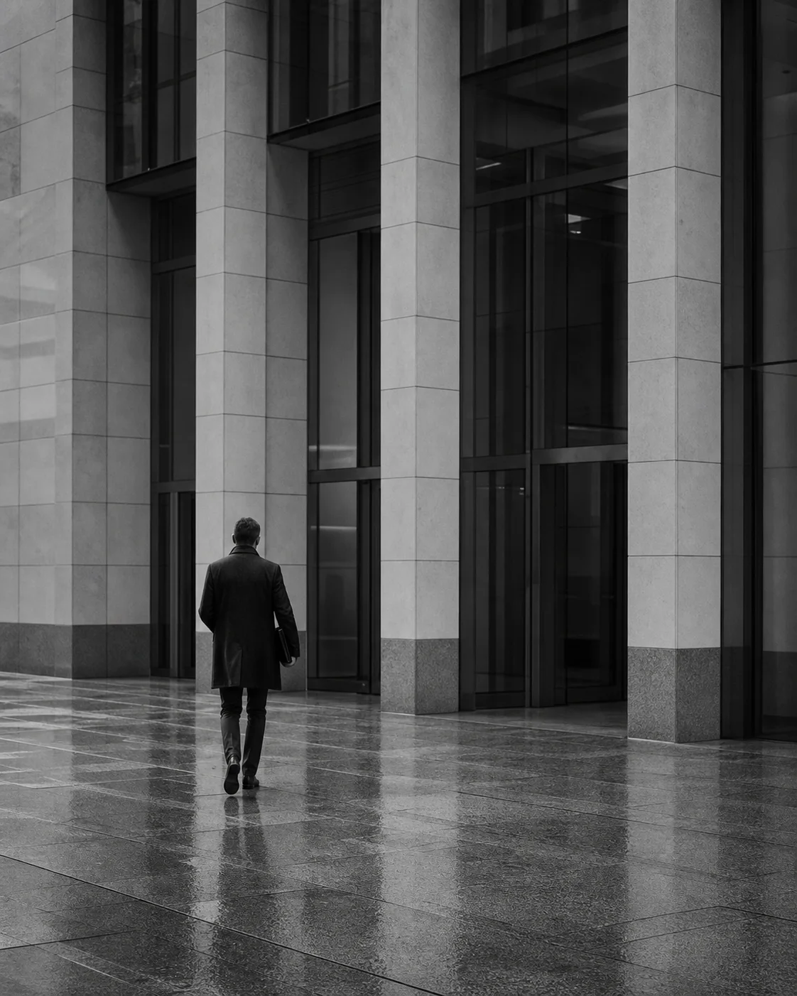Une personne se dirige vers un établissement bancaire avec son dossier